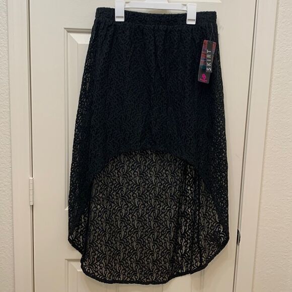 Boom Boom Jeans Size Medium Black Lace High Low  Elastic Waist Skirt New - Picture 1 of 9